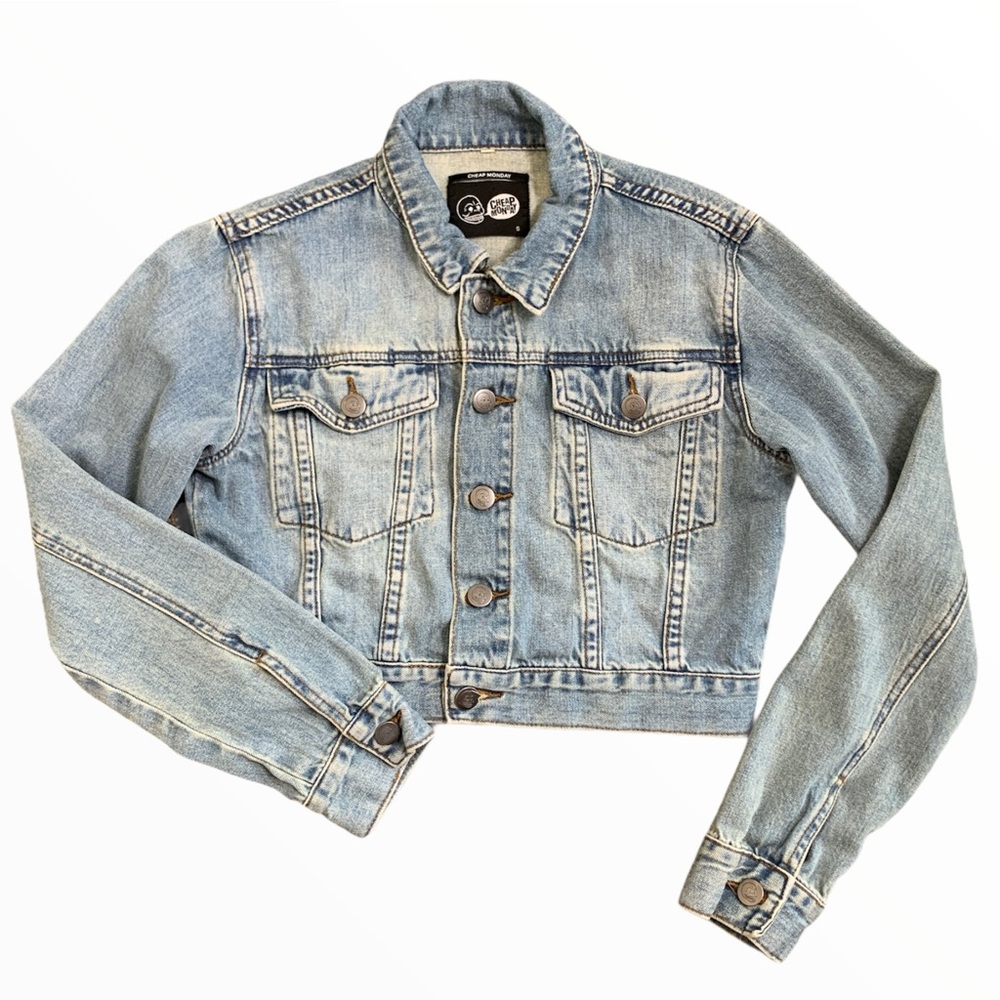 CHEAP MONDAY Crop Jean Jacket With Pockets & Button Front Denim Blue Size Small